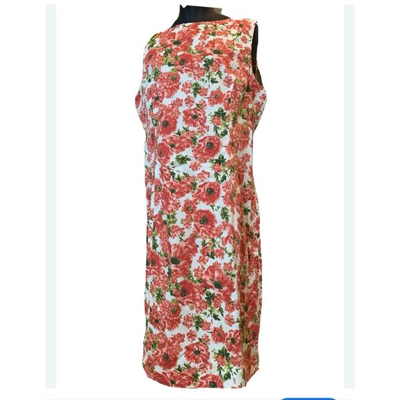 Talbots Size 14W Sleeveless Cotton Floral Sheath Dress Modest Summer Tea Preppy - Picture 1 of 12